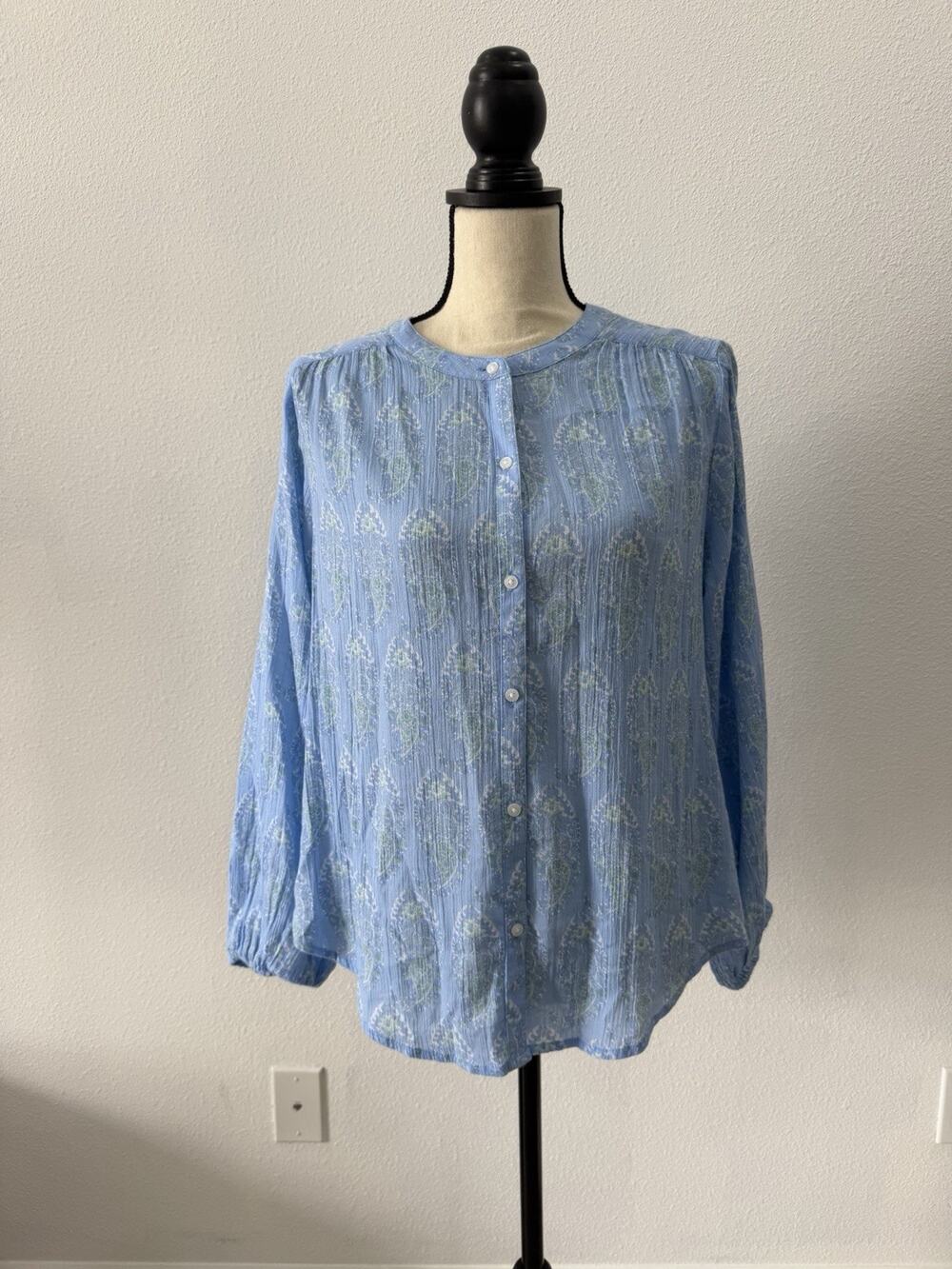 Lucky Brand Boho Peasant Paisley Tunic Top Blouse Floral Long Sleeve Medium